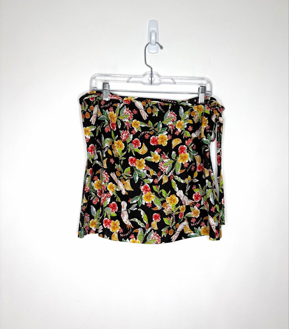 WAYF Kenny Linen Blend Faux Wrap Mini Skirt Sz L Hawaii Resortwear Tropical NWT